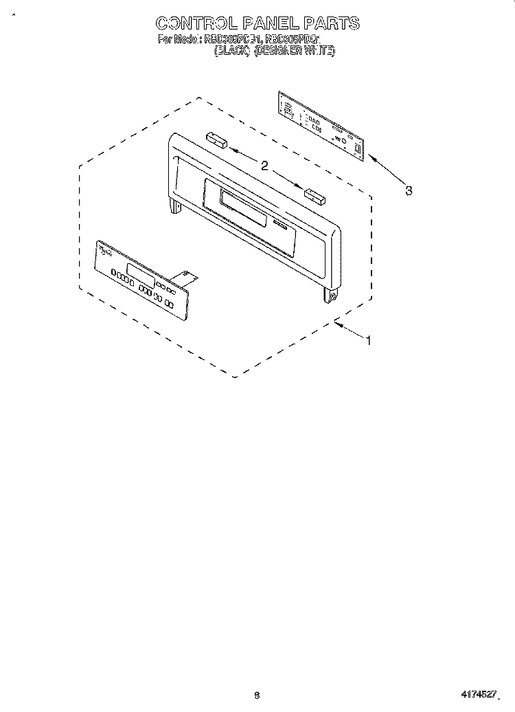 CONTROL PANEL, LITERATURE Diagram and Parts List for RBD305PDQ1  Whirlpool Wall Oven
