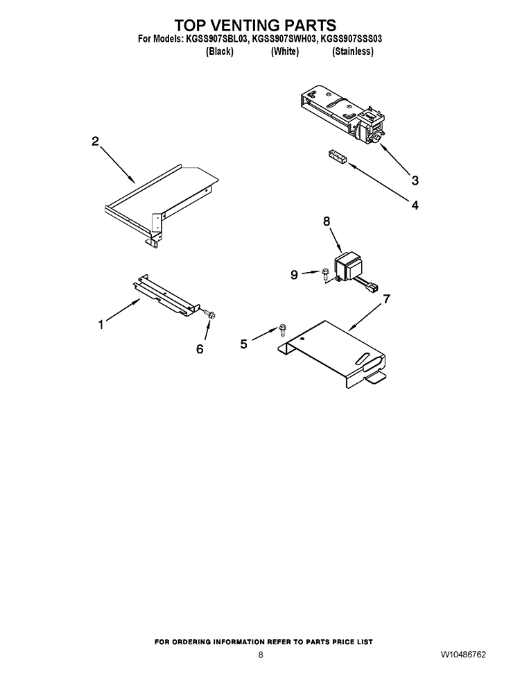 TOP VENTING PARTS Diagram and Parts List for KGSS907SBL03  KitchenAid Range