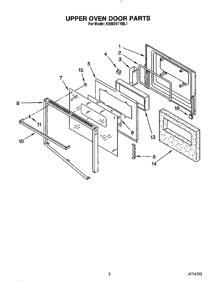 UPPER OVEN DOOR Diagram and Parts List for KEBI241YBL1  KitchenAid Wall Oven