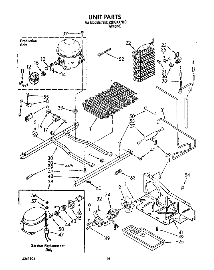 UNIT Diagram and Parts List for 8ED22DQXXN00  Whirlpool Refrigerator