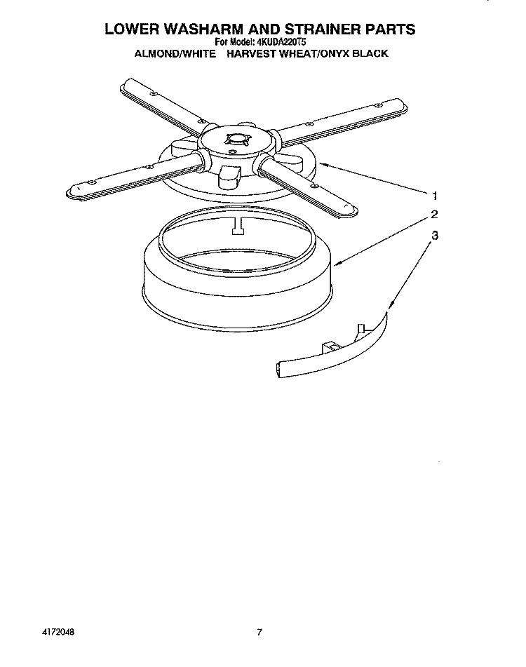 LOWER WASHARM AND STRAINER Diagram and Parts List for 4KUDA220T5  KitchenAid Dishwasher
