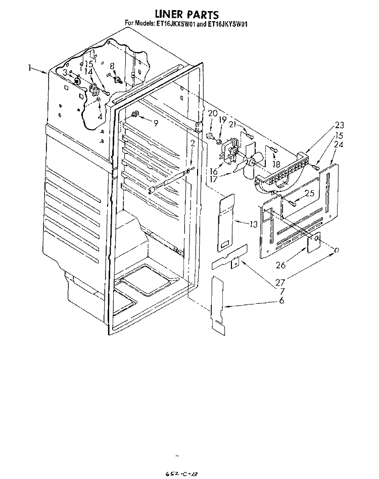 LINER Diagram and Parts List for ET16JKXSW01  Whirlpool Refrigerator