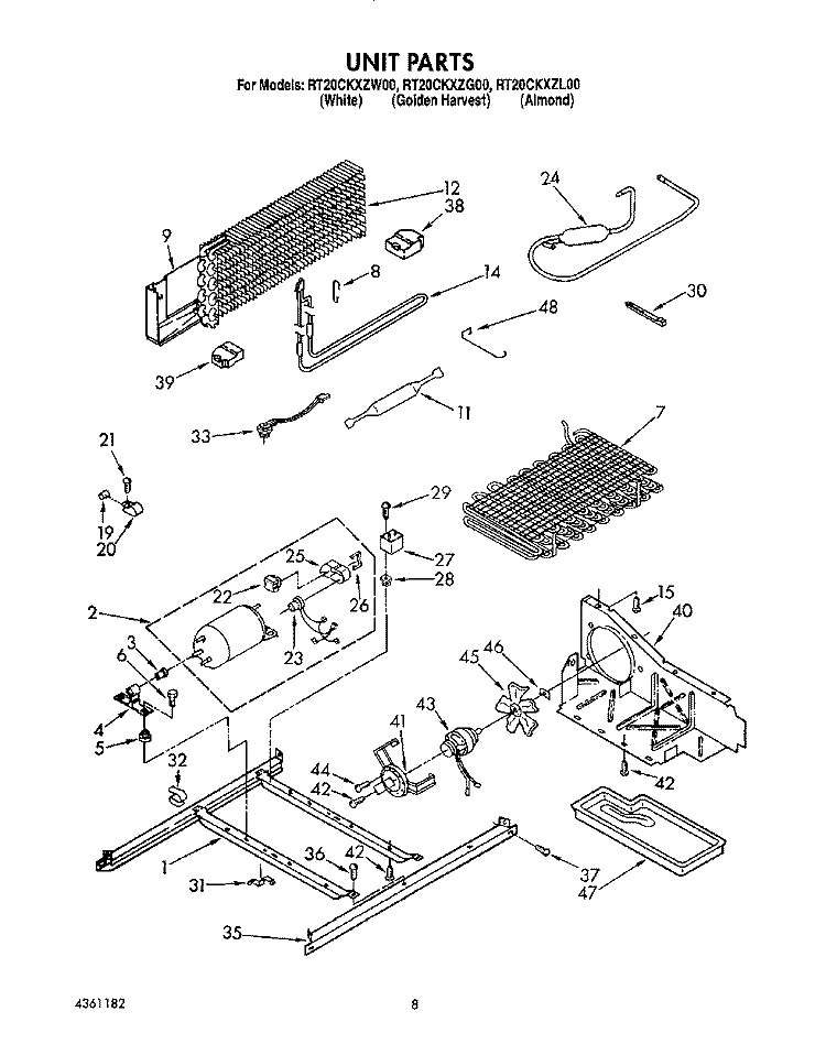 UNIT Diagram and Parts List for RT20CKXZW00  Roper Refrigerator