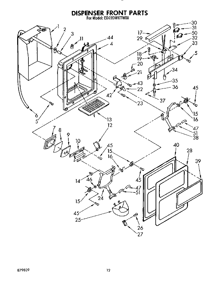 DISPENSER FRONT Diagram and Parts List for ED22DWXTN00  Whirlpool Refrigerator
