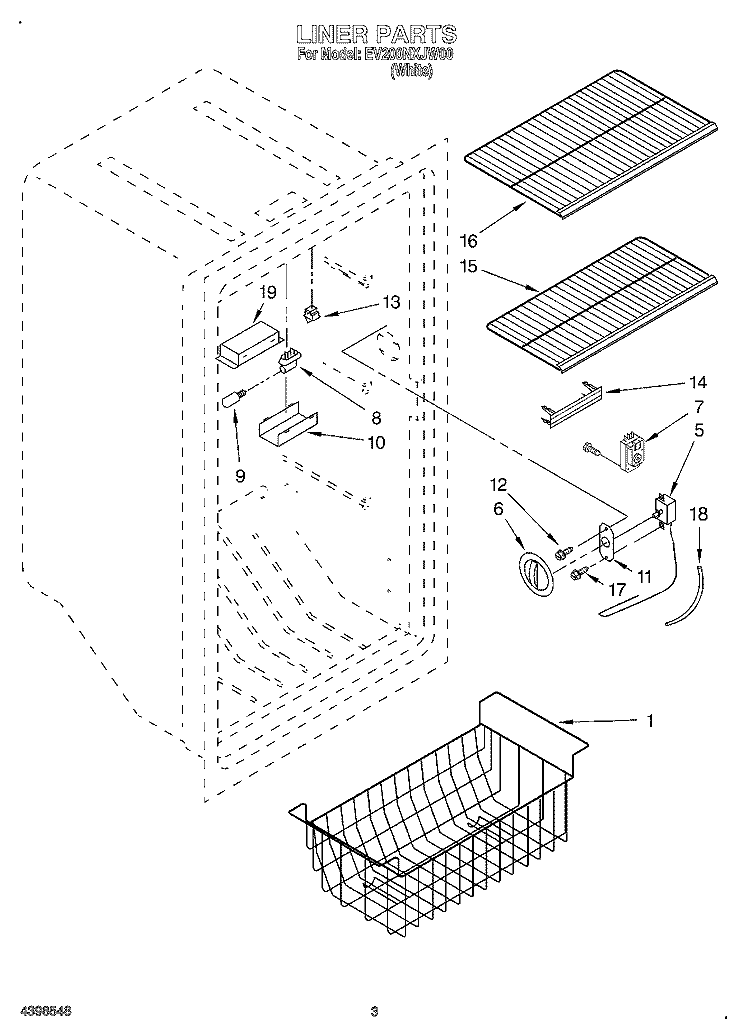 LINER Diagram and Parts List for EV200NXJW00  Whirlpool Freezer