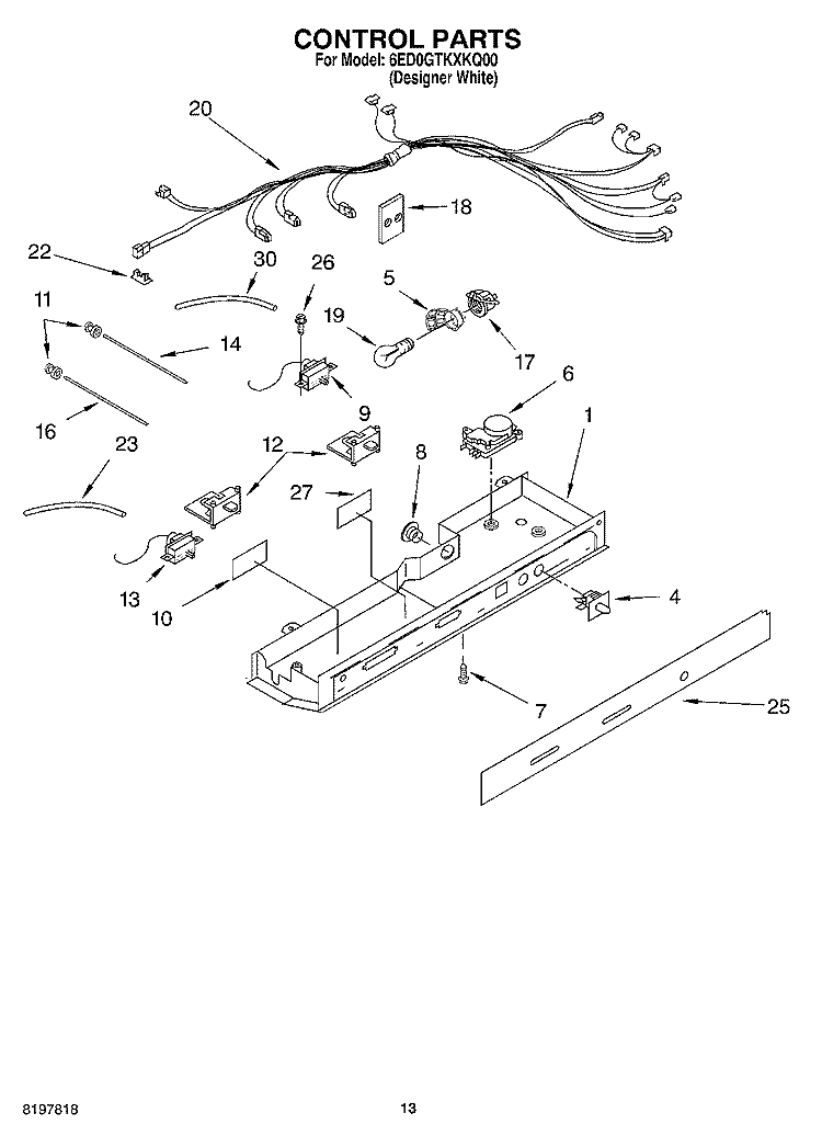CONTROL, OPTIONAL Diagram and Parts List for 6ED0GTKXKQ00  Whirlpool Refrigerator