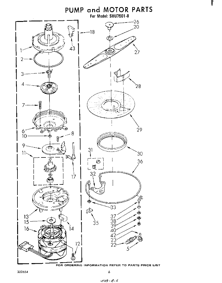 PUMP AND MOTOR Diagram and Parts List for SHU75010  Whirlpool Dishwasher