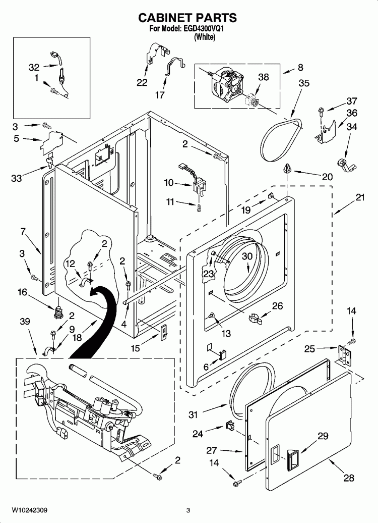 CABINET PARTS Diagram and Parts List for EGD4300VQ1  Estate Dryer