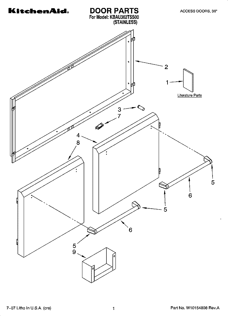 DOOR PARTS Diagram and Parts List for KBAU362TSS00  KitchenAid Wall Oven