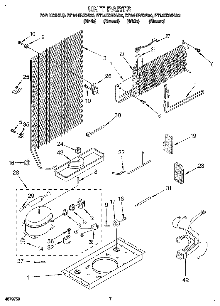 UNIT Diagram and Parts List for RT14HDYDW00  Roper Refrigerator