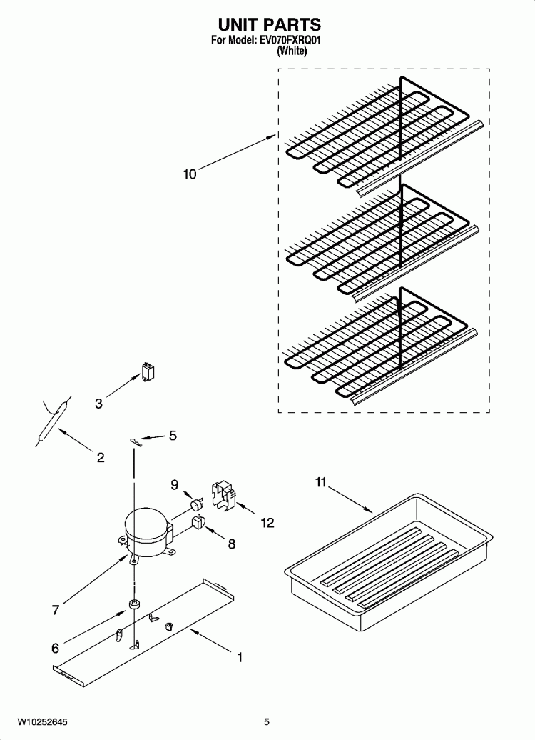 UNIT PARTS Diagram and Parts List for EV070FXRQ01  Whirlpool Freezer