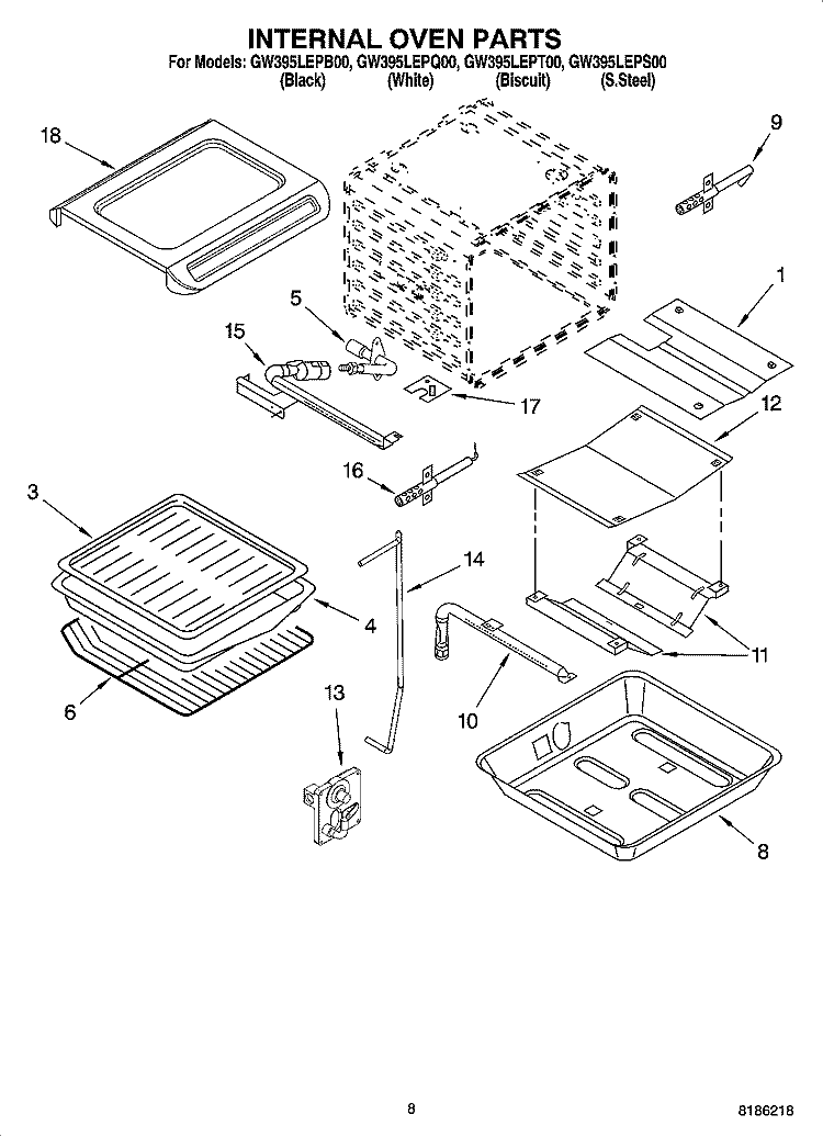 INTERNAL OVEN PARTS Diagram and Parts List for GW395LEPQ00  Whirlpool Range
