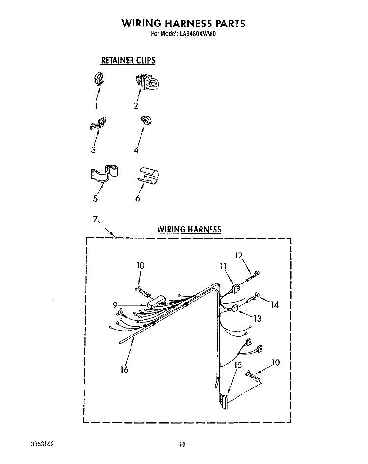 WIRING HARNESS Diagram and Parts List for LA9480XWG0  Whirlpool Washer
