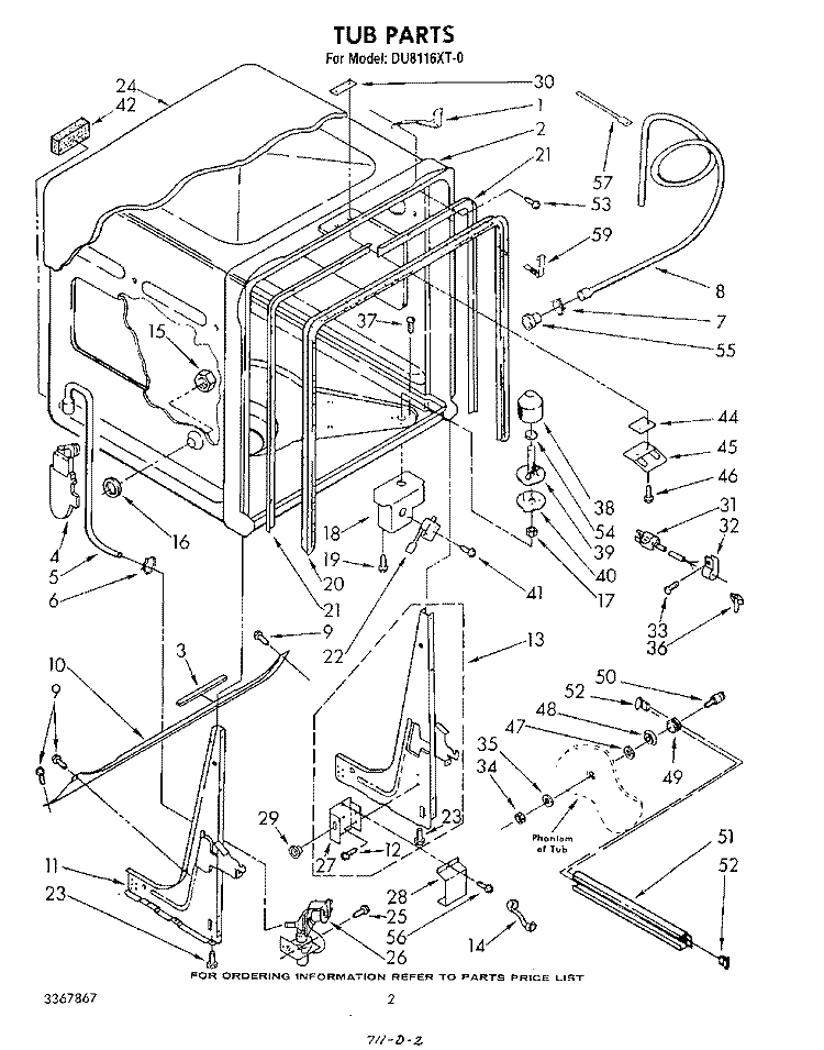 TUB , LITERATURE AND OPTIONAL Diagram and Parts List for DU8116XT0  Whirlpool Dishwasher