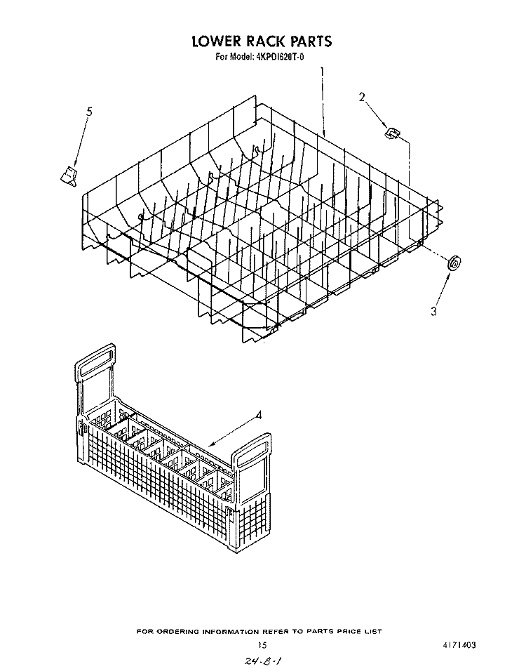 LOWER RACK Diagram and Parts List for 4KPDI620T0  KitchenAid Dishwasher
