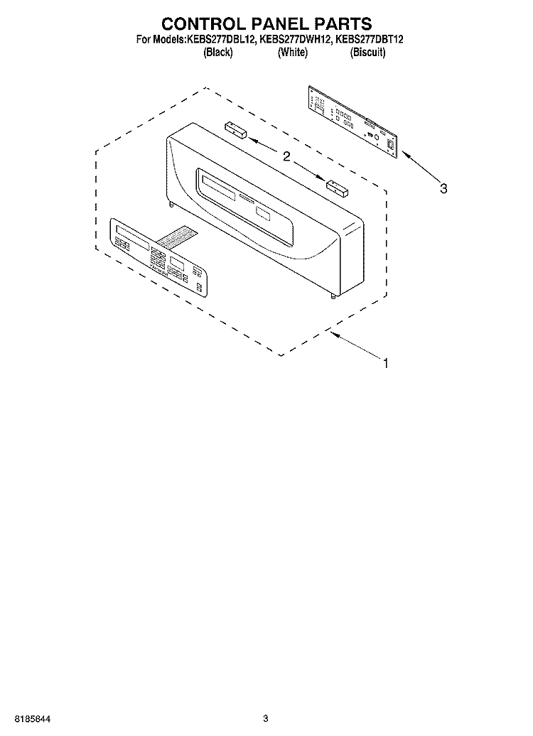 CONTROL PANEL Diagram and Parts List for KEBS277DBL12  KitchenAid Wall Oven