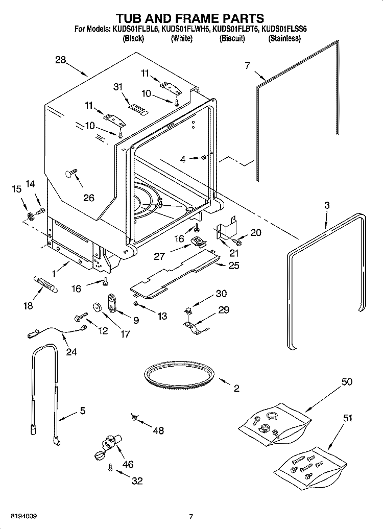 TUB AND FRAME PARTS Diagram and Parts List for KUDS01FLSS6  KitchenAid Dishwasher
