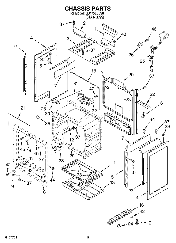 CHASSIS PARTS Diagram and Parts List for YGS470LELQ0  Whirlpool Range