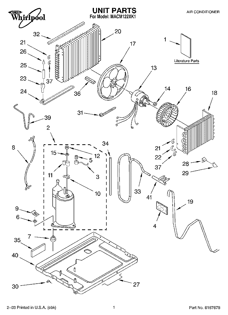 UNIT PARTS Diagram and Parts List for MACM122XK1  Whirlpool Air Conditioner