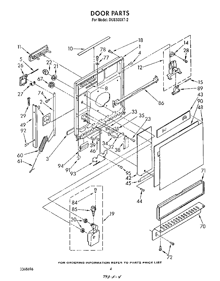 DOOR Diagram and Parts List for DU8300XT2  Whirlpool Dishwasher