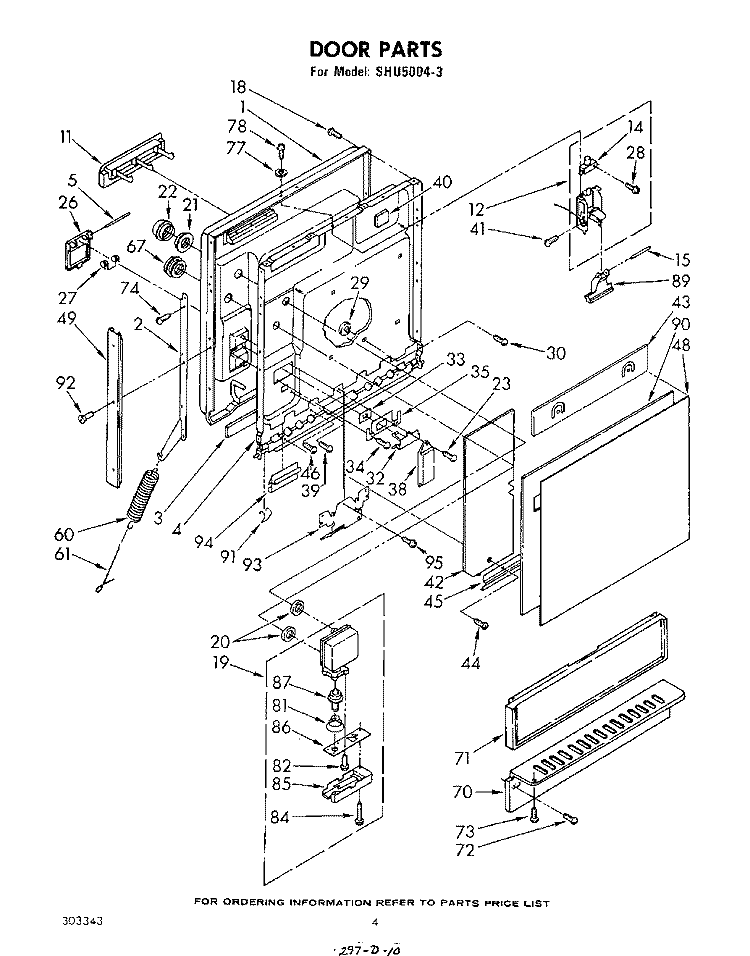 DOOR Diagram and Parts List for SHU50043  Whirlpool Dishwasher