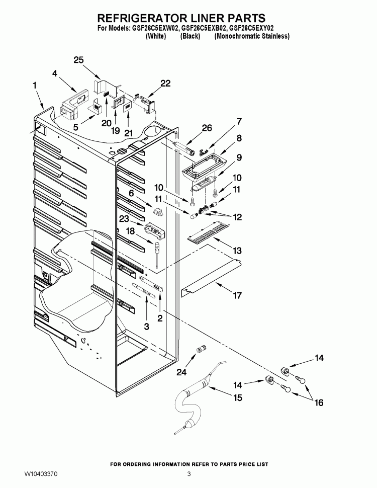 REFRIGERATOR LINER PARTS Diagram and Parts List for GSF26C5EXB02  Whirlpool Refrigerator