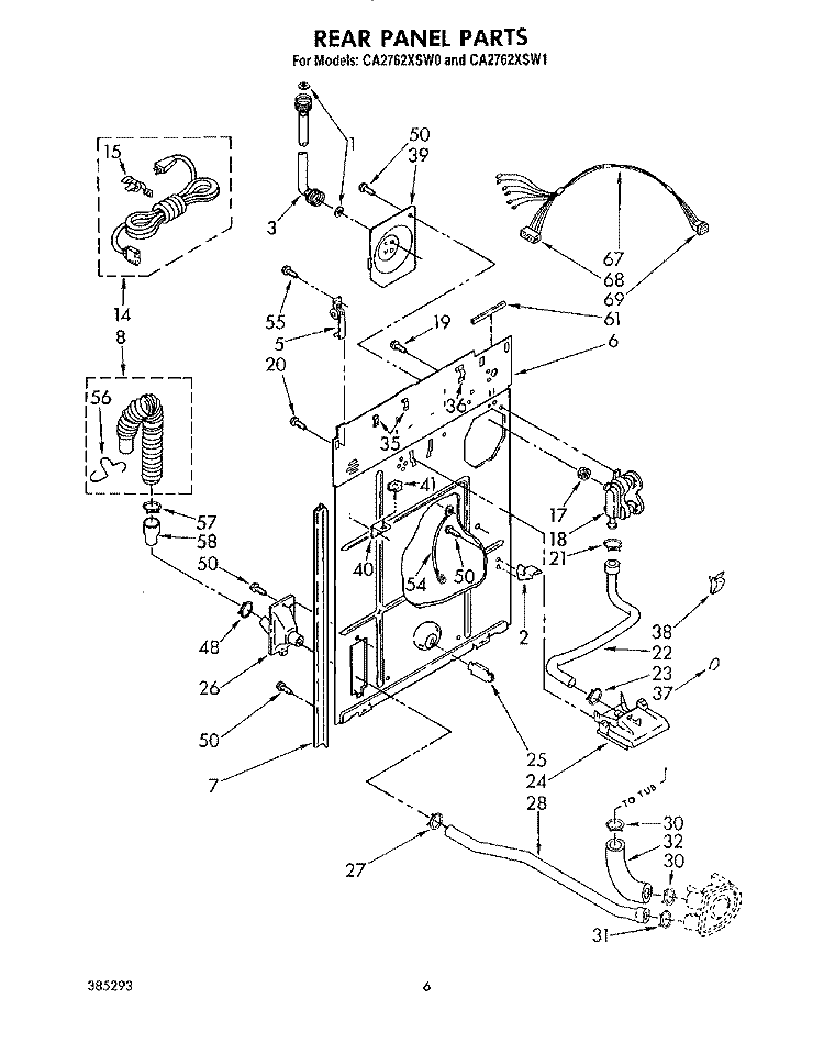 REAR PANEL Diagram and Parts List for CA2762XSW0  Whirlpool Washer