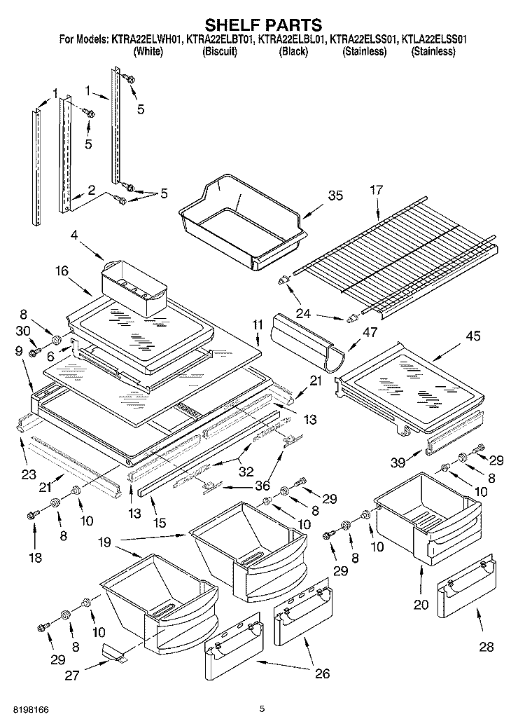 SHELF Diagram and Parts List for KTRA22ELSS01  KitchenAid Refrigerator