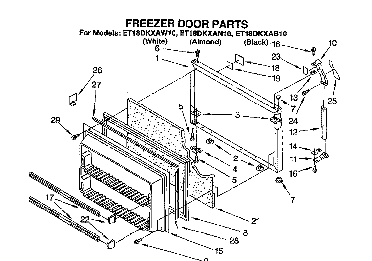 FREEZER DOOR Diagram and Parts List for ET18DKXAW10  Whirlpool Refrigerator