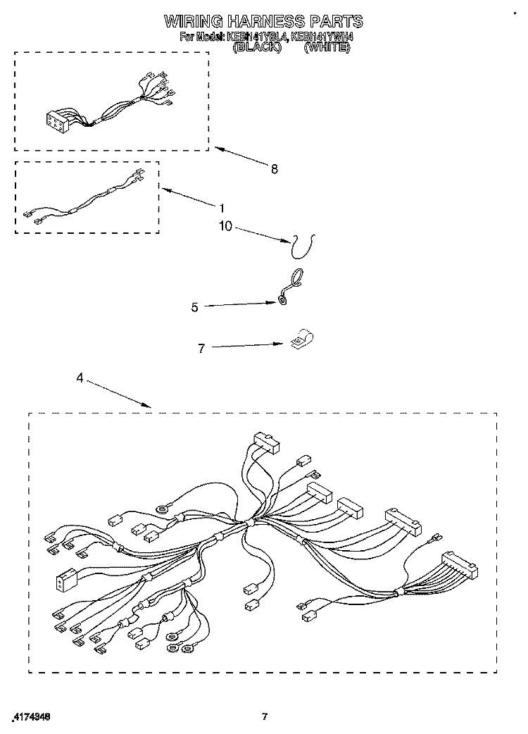 WIRING HARNESS Diagram and Parts List for KEBI141YWH4  KitchenAid Wall Oven