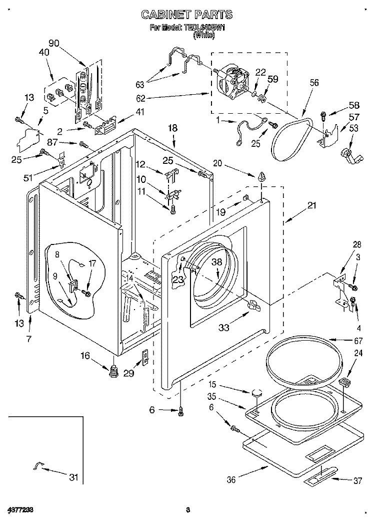 SECTION Diagram and Parts List for TEDL640BW1  Whirlpool Dryer