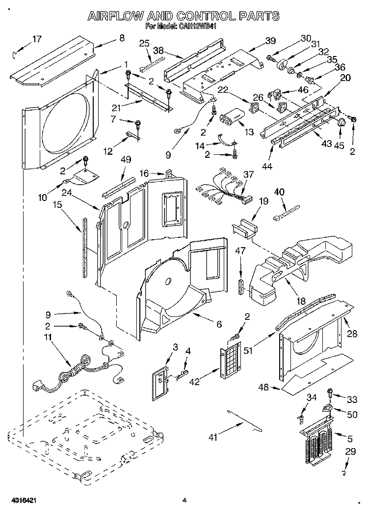 AIR FLOW AND CONTROL Diagram and Parts List for CAH12WB41  Crosley Air Conditioner