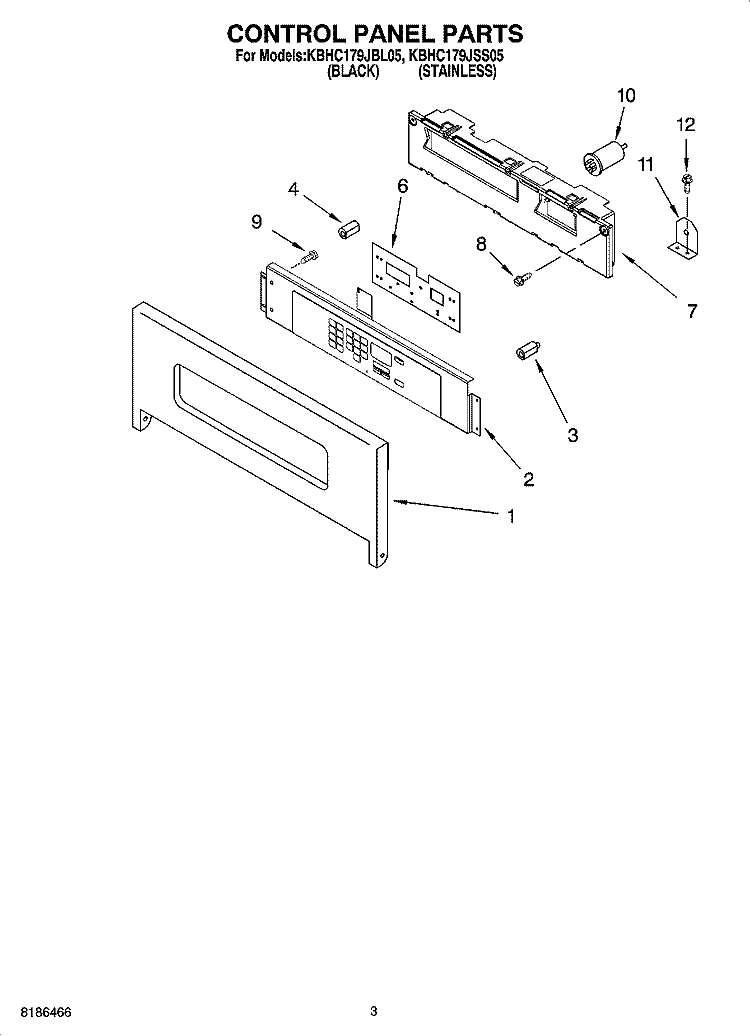 CONTROL PANEL PARTS Diagram and Parts List for KBHC179JBL05  KitchenAid Microwave Oven Combo