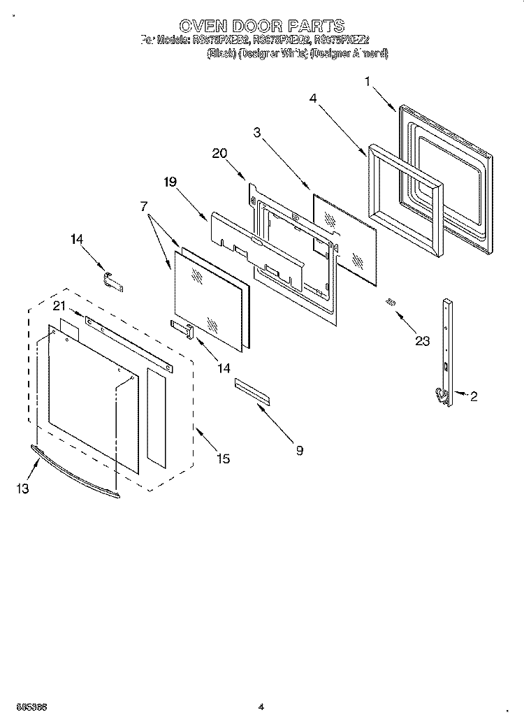 OVEN DOOR Diagram and Parts List for RS675PXEQ2  Whirlpool Range