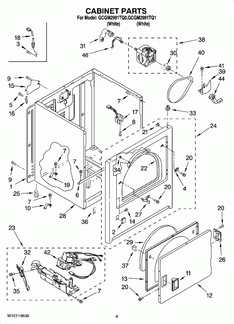 CABINET PARTS Diagram and Parts List for GCGM2991TQ1  Whirlpool Dryer