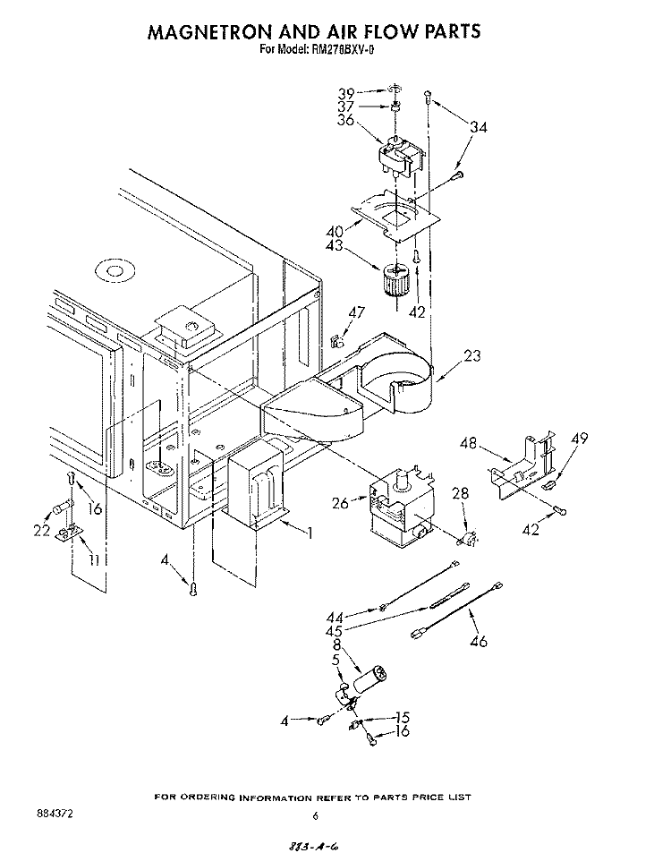 MAGNETRON AND AIRFLOW Diagram and Parts List for RM278BXV0  Whirlpool Microwave Oven Combo
