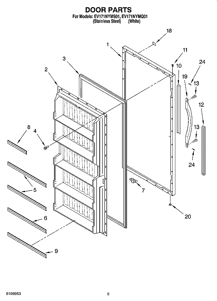 DOOR PARTS Diagram and Parts List for EV171NYMQ01  Whirlpool Freezer