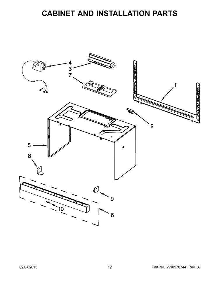 CABINET AND INSTALLATION PARTS Diagram and Parts List for WMH32L19AS1  Whirlpool Microwave