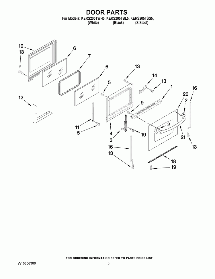 DOOR PARTS Diagram and Parts List for KERS205TBL5  KitchenAid Range
