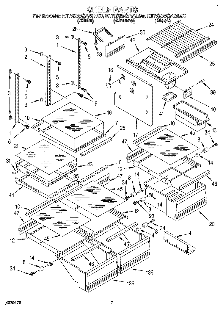 SHELF, LIT/OPTIONAL Diagram and Parts List for KTRS25QAAL00  KitchenAid Refrigerator