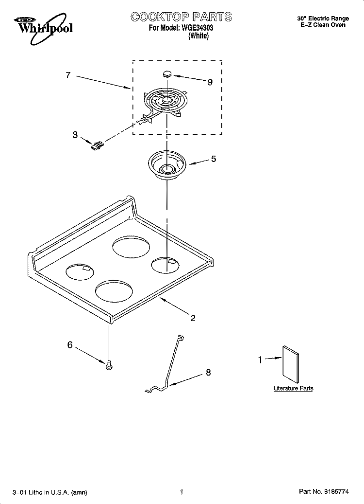 COOKTOP PARTS Diagram and Parts List for WGE34303  Whirlpool Range