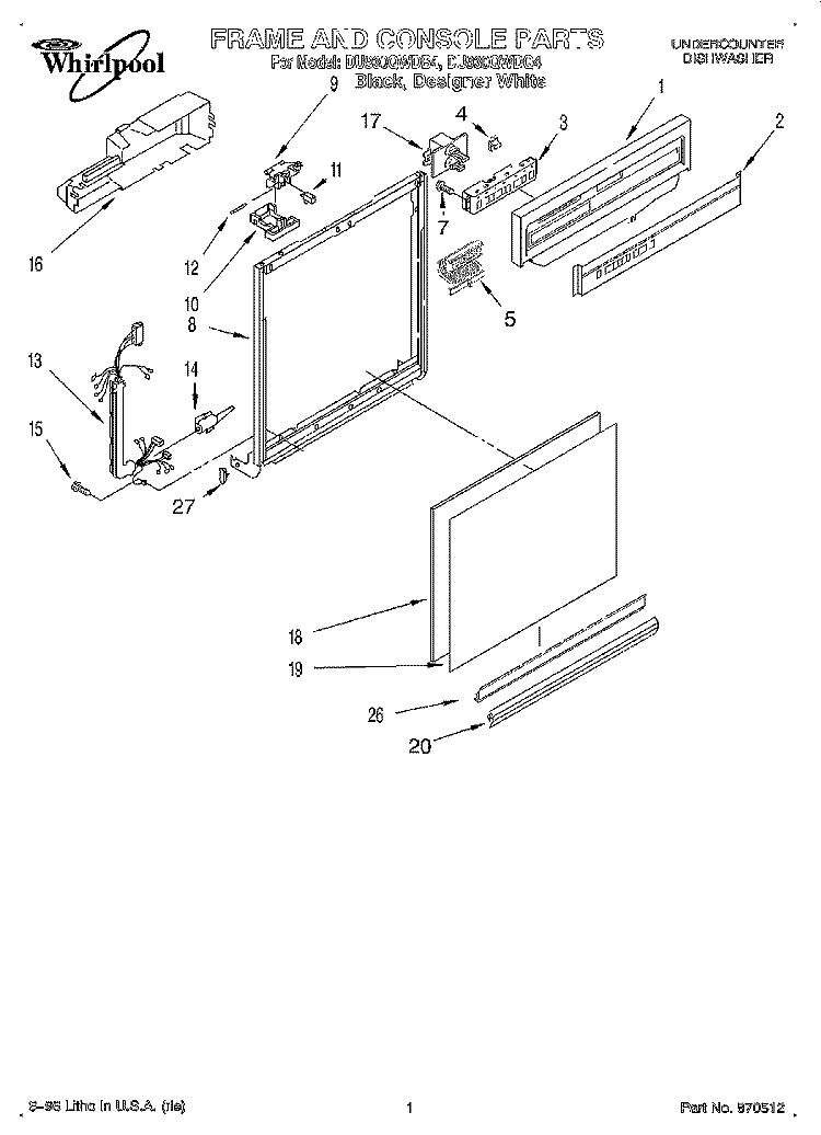 FRAME AND CONSOLE Diagram and Parts List for DU930QWDQ4  Whirlpool Dishwasher
