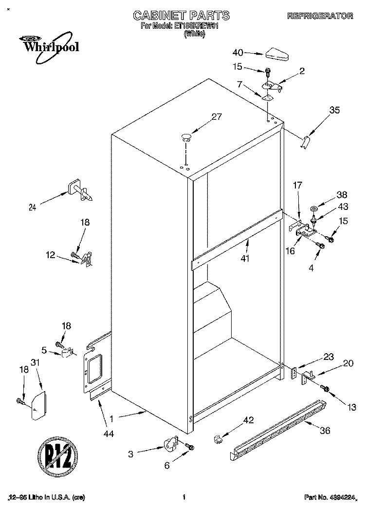 CABINET Diagram and Parts List for ET18SKREW01  Whirlpool Refrigerator