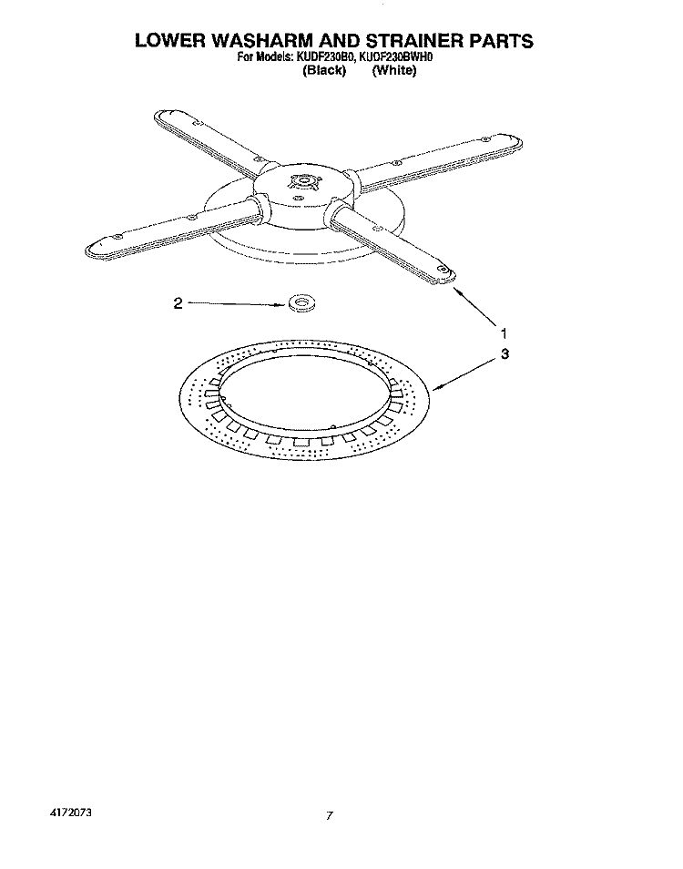 LOWER WASHARM AND STRAINER Diagram and Parts List for KUDF230BWH0  KitchenAid Dishwasher