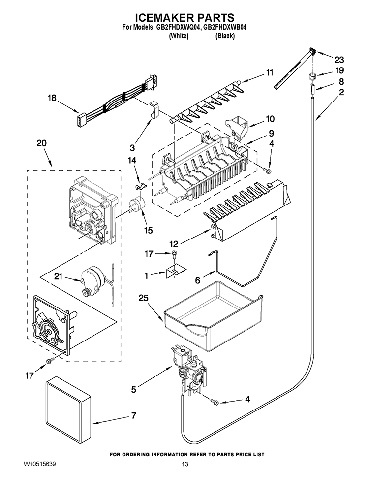 ICEMAKER PARTS Diagram and Parts List for GB2FHDXWB04  Whirlpool Refrigerator