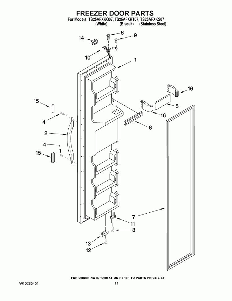 FREEZER DOOR PARTS Diagram and Parts List for TS25AFXKS07  Estate Refrigerator