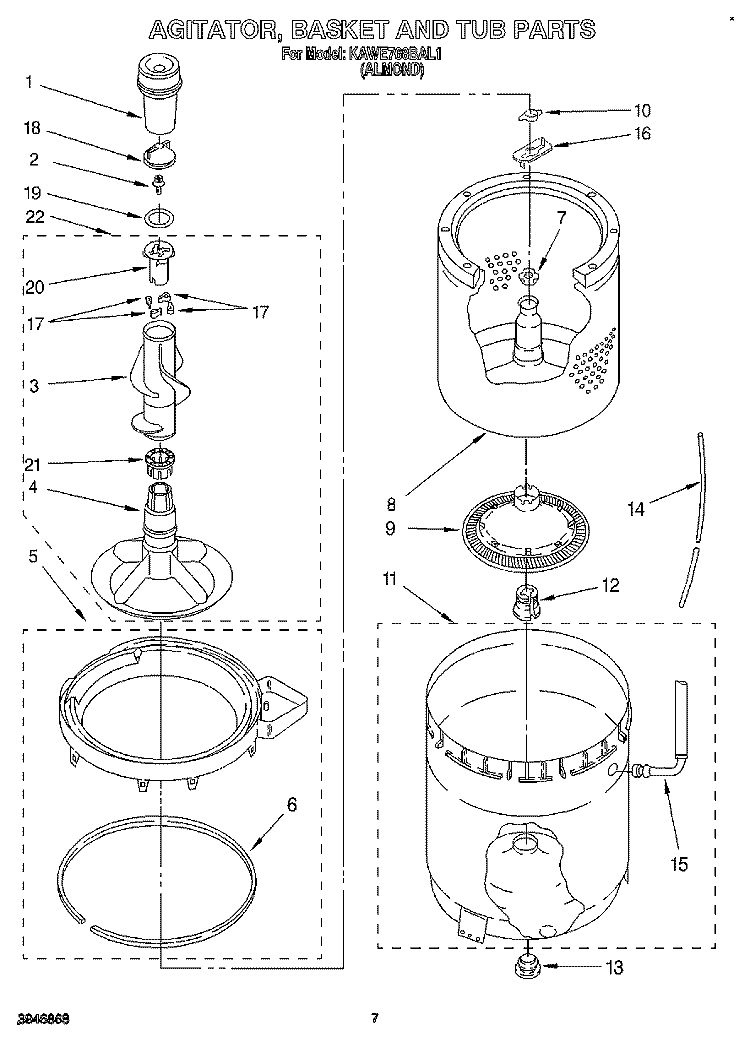 AGITATOR, BASKET AND TUB Diagram and Parts List for KAWE768BAL1  KitchenAid Washer