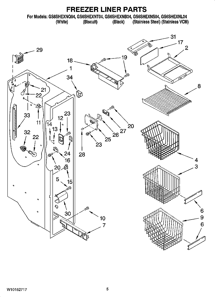 FREEZER LINER PARTS Diagram and Parts List for GS6SHEXNT04  Whirlpool Refrigerator