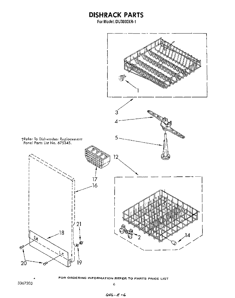 DISHRACK Diagram and Parts List for DU3000XR1  Whirlpool Dishwasher