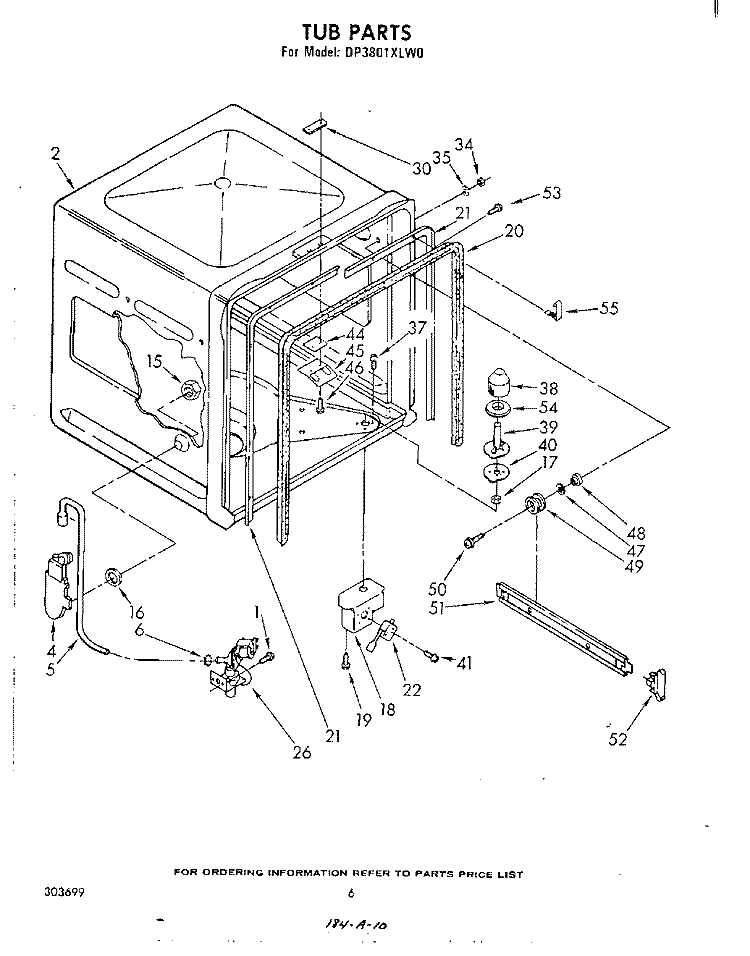 TUB , LITERATURE AND OPTIONAL Diagram and Parts List for DP3801XLW0  Whirlpool Dishwasher